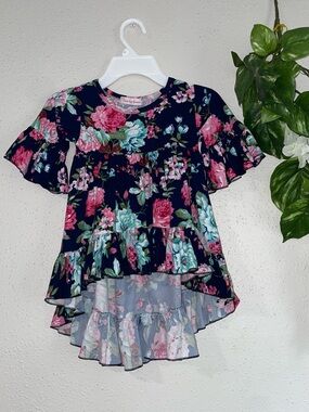Castle Rose Boutique floral dress navy ruffles girl 2-3T boutique